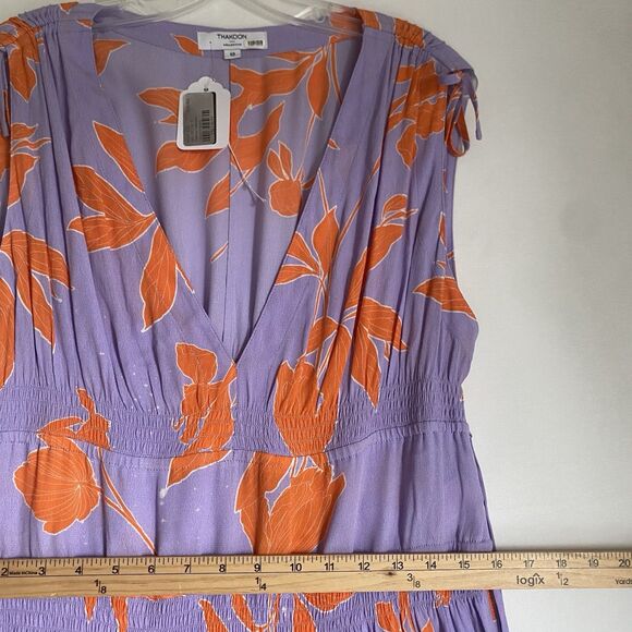 Thakoon Collective Midi Dress 12 Lavender Orange Floral Sleeveless Cottagecore - Picture 5 of 9